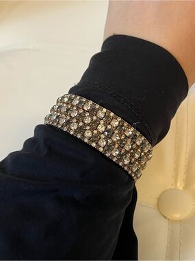 Crystal Multi-Row Cuff Bracelet - Gold Tone